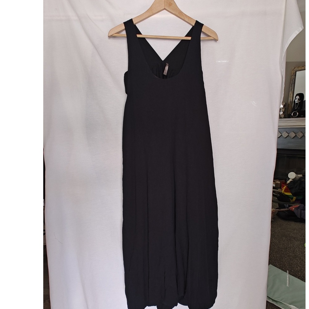 By Anthropologie Bubble Hem Midi Dress Tank Cutout Washed Black Cotton XS - Picture 2 of 14